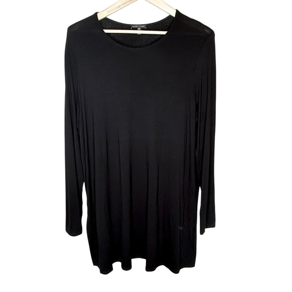 Eileen Fisher Long Sleeve Jersey Tunic Top Black XL Lightweight Lagenlook Comfy - Picture 4 of 9